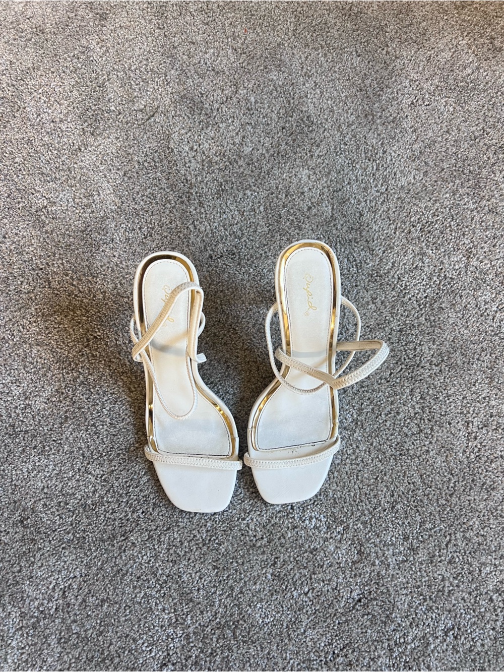 Qupid Cream Strappy Square-Toe Heeled Sandals